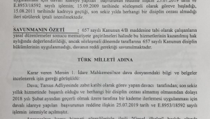 BAKANLIĞA KARŞI AÇTIĞI DAVAYI KAZANDI:'ZABIT KATİBİNİN HUKUK ZAFERİ'