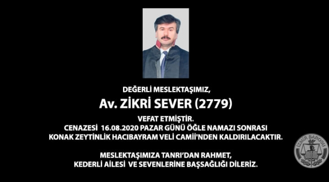 İzmirli avukat Zikri Sever yaşamını yitirdi