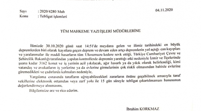 İzmir Adalet Komisyon Başkanlığı'nda 'TEBLİGAT' duyurusu