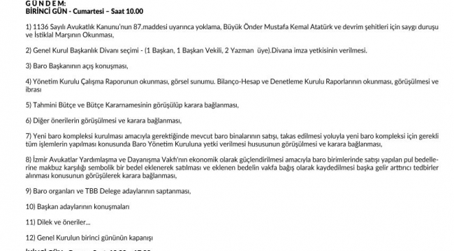 İzmir Barosu'ndan 'Olağan Genel Kurul' duyurusu