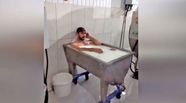 'Süt banyosu' yapan işçi gözaltına alındı