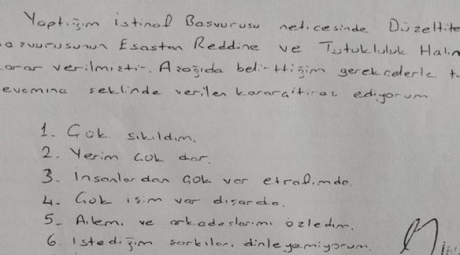 Tutuklu sanığın talebi:'Yerim çok dar tahliyemi istiyorum'