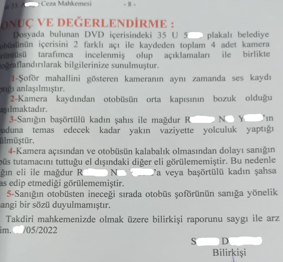 İŞTE BELEDİYE OTOBÜSÜNDE TACİZ SUÇUNDA TUTUKLANAN KATİP İLE İLGİLİ BİLİRKİŞİ RAPORU