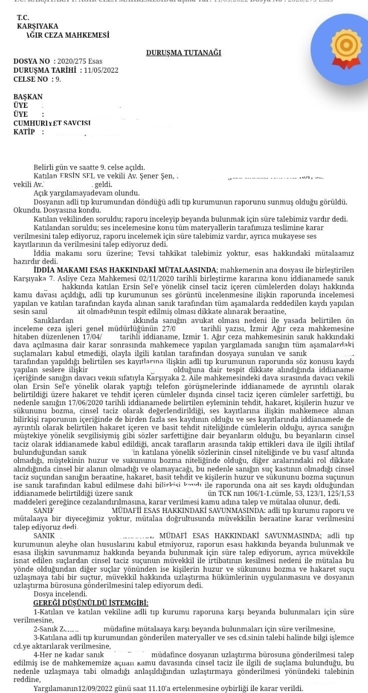 KARŞIYAKA SAVCISI ERKEK AVUKATA CİSEL TACİZDE BULUNAN KADIN AVUKATIN CEZALANDIRILMASINI İSTEDİ