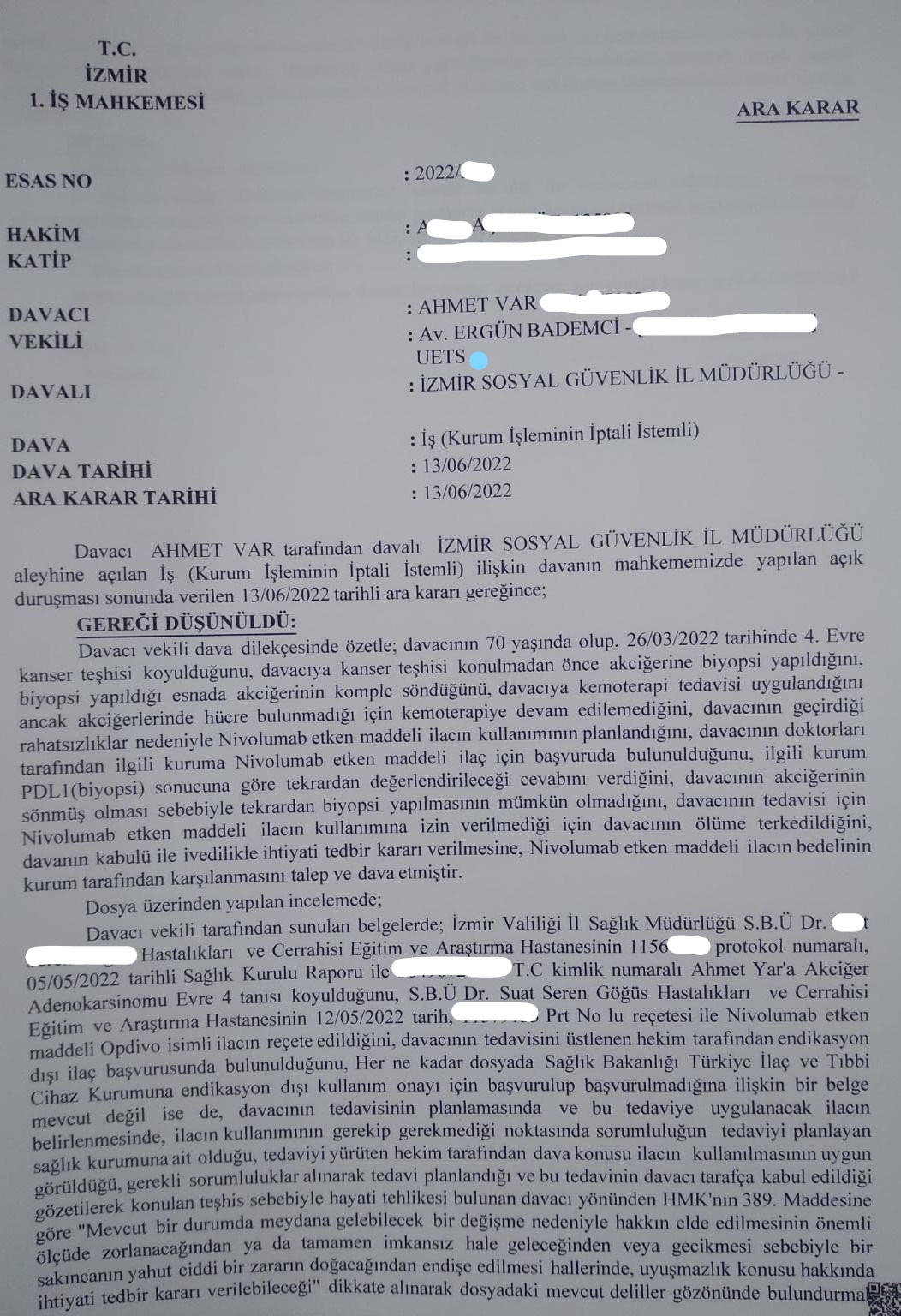 İŞTE EMSAL KARAR:İZMİR İŞ MAHKEMESİ BİNLERCE KANSER HASTASININ KULLANDIĞI O İLAÇ İÇİN DAVA AÇILDIĞI GÜN KARAR VERDİ'