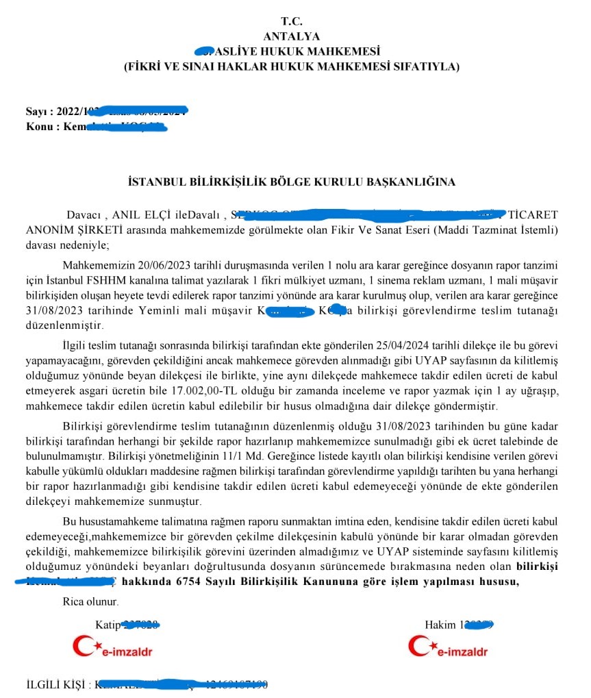 HAKKINDA 6754 SAYILI KANUNA GÖRE İŞLEM YAPILMASINI İSTEDİ:'TAKDİR EDİLEN ÜCRETİ AZ BULAN BİLİRKİŞİYE HAKİMDEN TEPKİ'